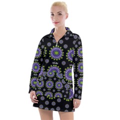 Lilies And Decorative Stars Of Freedom Women s Long Sleeve Casual Dress