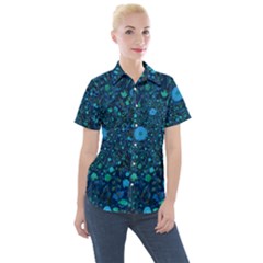 Light Blue Medieval Flowers Women s Short Sleeve Pocket Shirt