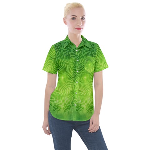 Pagan Mandala Seamless Tileable Green Women s Short Sleeve Pocket Shirt by Pakrebo