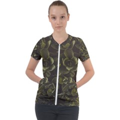 Green Leafy Plant Short Sleeve Zip Up Jacket