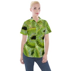 Sliced Kiwi Fruits Green Women s Short Sleeve Pocket Shirt