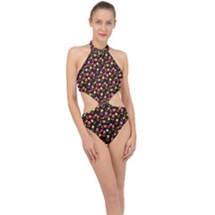 Flowers Roses Brown Halter Side Cut Swimsuit by Bajindul