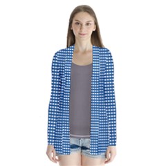 Gingham Plaid Fabric Pattern Blue Drape Collar Cardigan by HermanTelo