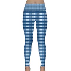 Gingham Plaid Fabric Pattern Blue Lightweight Velour Classic Yoga Leggings by HermanTelo