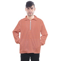 Gingham Plaid Fabric Pattern Red Men s Half Zip Pullover by HermanTelo