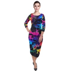 Tie Dye Rainbow Galaxy Quarter Sleeve Midi Velour Bodycon Dress by KirstenStar