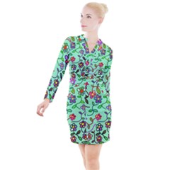 Flowers Floral Plants Button Long Sleeve Dress by Bajindul