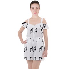 Piano Notes Music Ruffle Cut Out Chiffon Playsuit