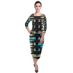 Architectural Design Architecture Building Cityscape Quarter Sleeve Midi Velour Bodycon Dress by Pakrebo