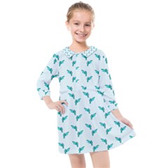 Blue Parrot Pattern Kids  Quarter Sleeve Shirt Dress