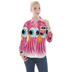 Bird Fluffy Animal Cute Feather Pink Women s Long Sleeve Pocket Shirt