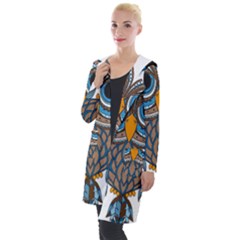 Owl Drawing Art Vintage Clothing Blue Feather Hooded Pocket Cardigan by Sudhe