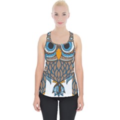 Owl Drawing Art Vintage Clothing Blue Feather Piece Up Tank Top by Sudhe
