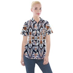 White Black And Orange Illustration Women s Short Sleeve Pocket Shirt