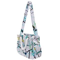 White And Multicolored Illustration Rope Handles Shoulder Strap Bag