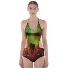 The Lonely Wolf In The Night Cut-out One Piece Swimsuit by FantasyWorld7