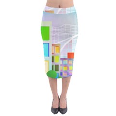 City Modern Business Skyscrapers Midi Pencil Skirt by Simbadda