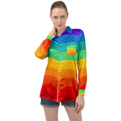 Rainbow Background Colorful Long Sleeve Satin Shirt