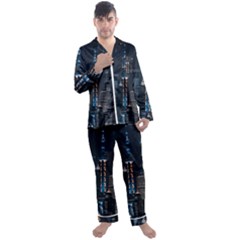 Lighted Tower Beside Building Men s Satin Pajamas Long Pants Set by Simbadda