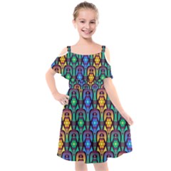 Pattern Background Bright Blue Kids  Cut Out Shoulders Chiffon Dress