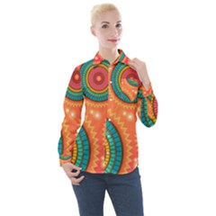 Background Texture Mosaic Women s Long Sleeve Pocket Shirt