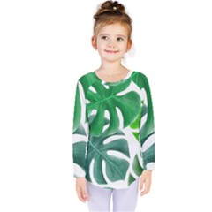 Tropical Greens Leaves Design Kids  Long Sleeve Tee