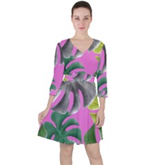 Tropical Greens Leaves Design Ruffle Dress