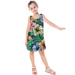 Hibiscus Flower Plant Tropical Kids  Sleeveless Dress by Simbadda