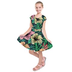 Hibiscus Flower Plant Tropical Kids  Short Sleeve Dress by Simbadda