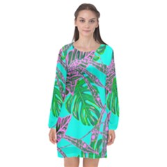 Painting Oil Leaves Reason Pattern Long Sleeve Chiffon Shift Dress  by Simbadda