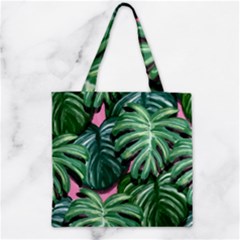 Painting Leaves Tropical Jungle Zipper Grocery Tote Bag by Simbadda