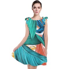 Leaves Tropical Summer Exotic Tie Up Tunic Dress by Simbadda