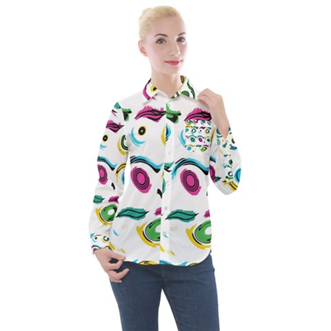 Distorted Circles On A White Background                Women s Long Sleeve Pocket Shirt by LalyLauraFLM