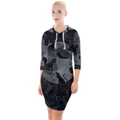 Black Cat Full Moon Quarter Sleeve Hood Bodycon Dress by bloomingvinedesign