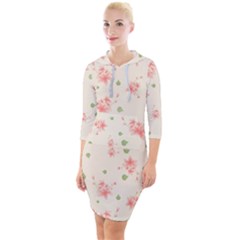 Pink Flowers Pattern Spring Nature Quarter Sleeve Hood Bodycon Dress by TeesDeck
