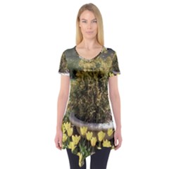 Columbus Commons Yellow Tulips Short Sleeve Tunic  by Riverwoman