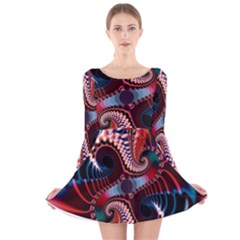 Abstract Fractal Artwork Colorful Art Long Sleeve Velvet Skater Dress