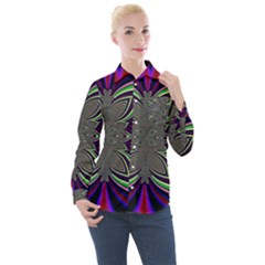 Abstract Artwork Fractal Background Pattern Women s Long Sleeve Pocket Shirt