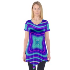 Abstract Artwork Fractal Background Blue Short Sleeve Tunic 