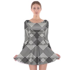 Monochrome Geometric Herringbone Seamless Pattern Vector Long Sleeve Skater Dress by Sudhe