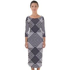 Monochrome Geometric Herringbone Seamless Pattern Vector Quarter Sleeve Midi Bodycon Dress by Sudhe