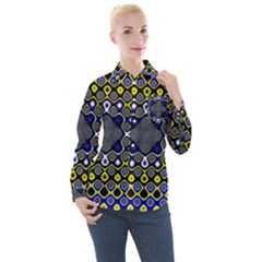 Digital Art Background Yellow Blue Women s Long Sleeve Pocket Shirt