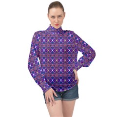 Background Pattern Geometrical High Neck Long Sleeve Chiffon Top