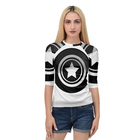 Star Black Button Quarter Sleeve Raglan Tee by Pakrebo