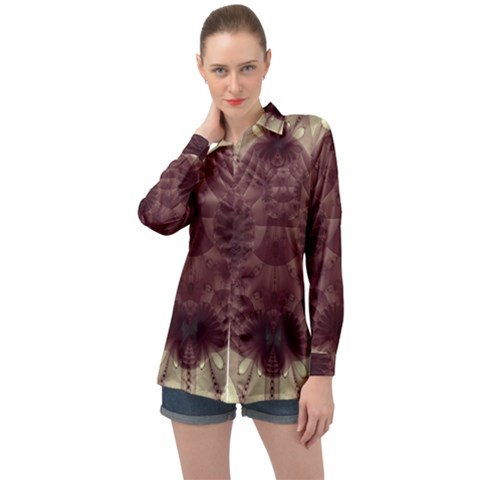 Abstract Art Artwork Fractal Long Sleeve Satin Shirt by Pakrebo