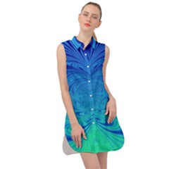 Digital Arts Fractals Futuristic Blue Magenta Sleeveless Shirt Dress