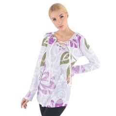 Beautiful Purple Flower Butterflies Pattern Tie Up Tee by fashionpod