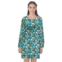 Koala Bears Pattern Long Sleeve Chiffon Shift Dress  by bloomingvinedesign