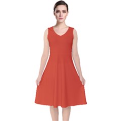 Tomato Red V-neck Midi Sleeveless Dress  by blkstudio