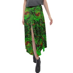 Art Artwork Fractal Digital Art Green Velour Split Maxi Skirt